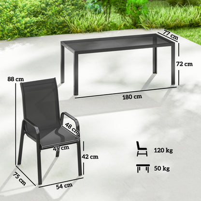 9 Pieces Garden Dining Set, Outdoor Table and Chairs Set for 8, Garden Furniture Set with Tempered Glass Top, Black