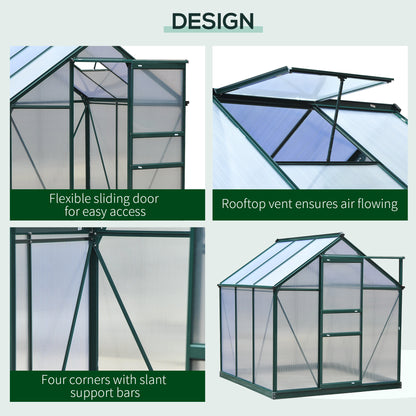 6 x 6ft Polycarbonate Greenhouse, Large Walk-In Green House with Slide Door and Window