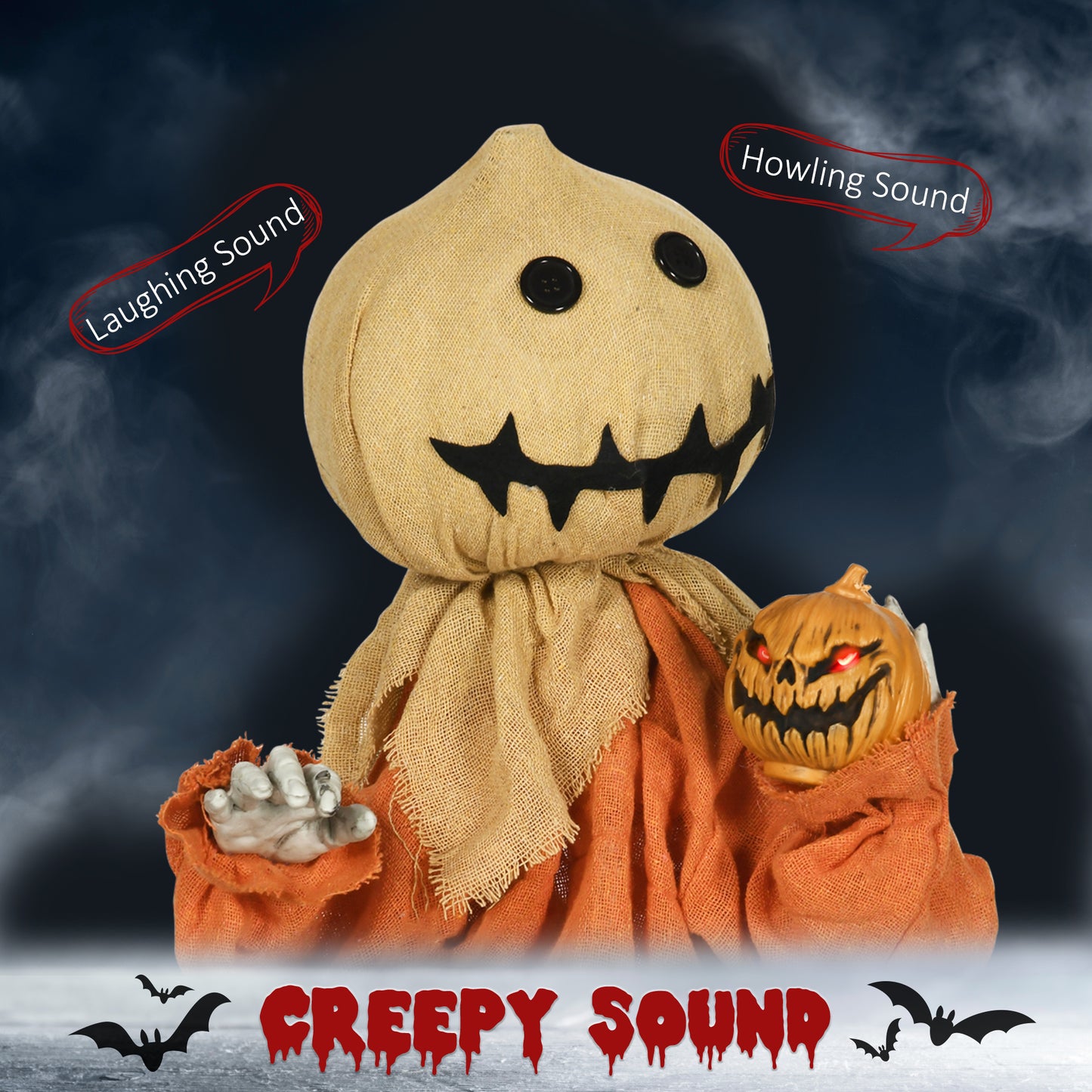 77cm Halloween Scarecrow Decoration, Outdoor Activated Prop with Light Up Eyes, Sound Activated