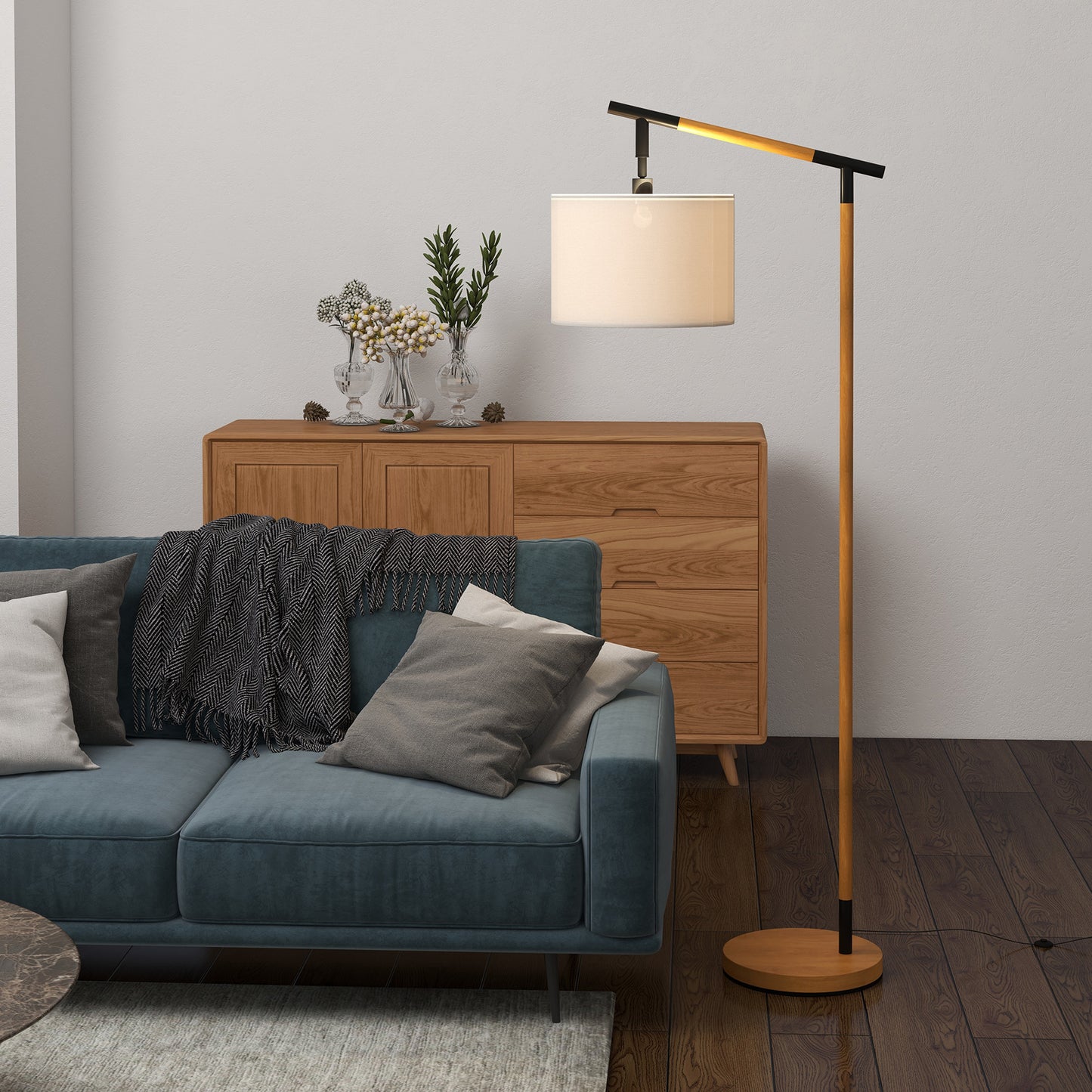 Metal Frame Floor Lamp with 350 Degree Rotating Lampshade, for Living Room and Bedroom, LED Bulb Included, Brown