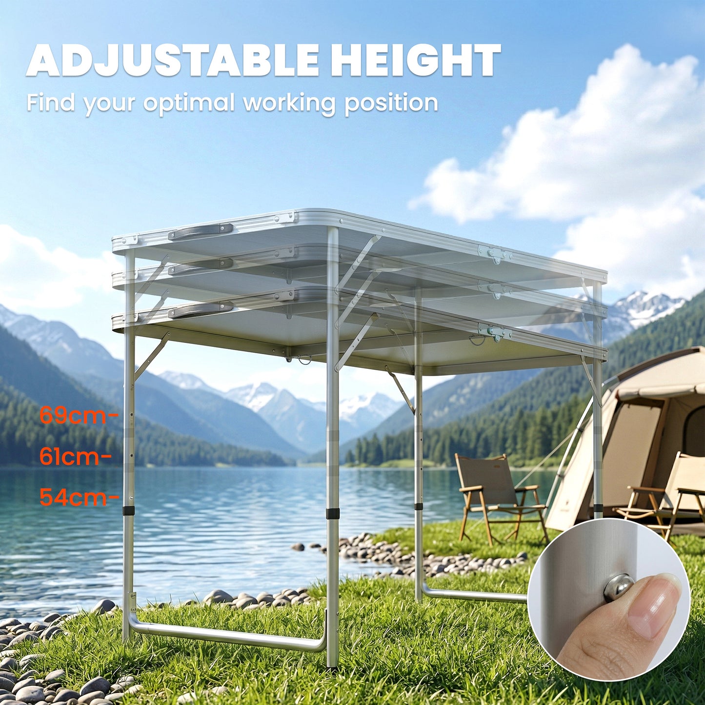 4ft Folding Camping Cupboard Kitchen, Height Adjustable Aluminium Camping Table with Storage
