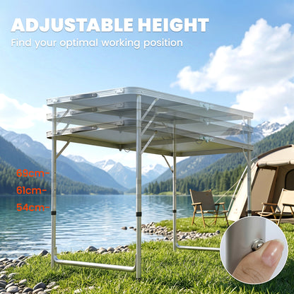 4ft Folding Camping Cupboard Kitchen, Height Adjustable Aluminium Camping Table with Storage