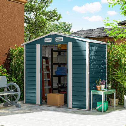 7 x 4ft Garden Shed, Easy to Assemble, Upgraded Galvanised Steel Frame with Foundation Kit, Double Doors with Lock