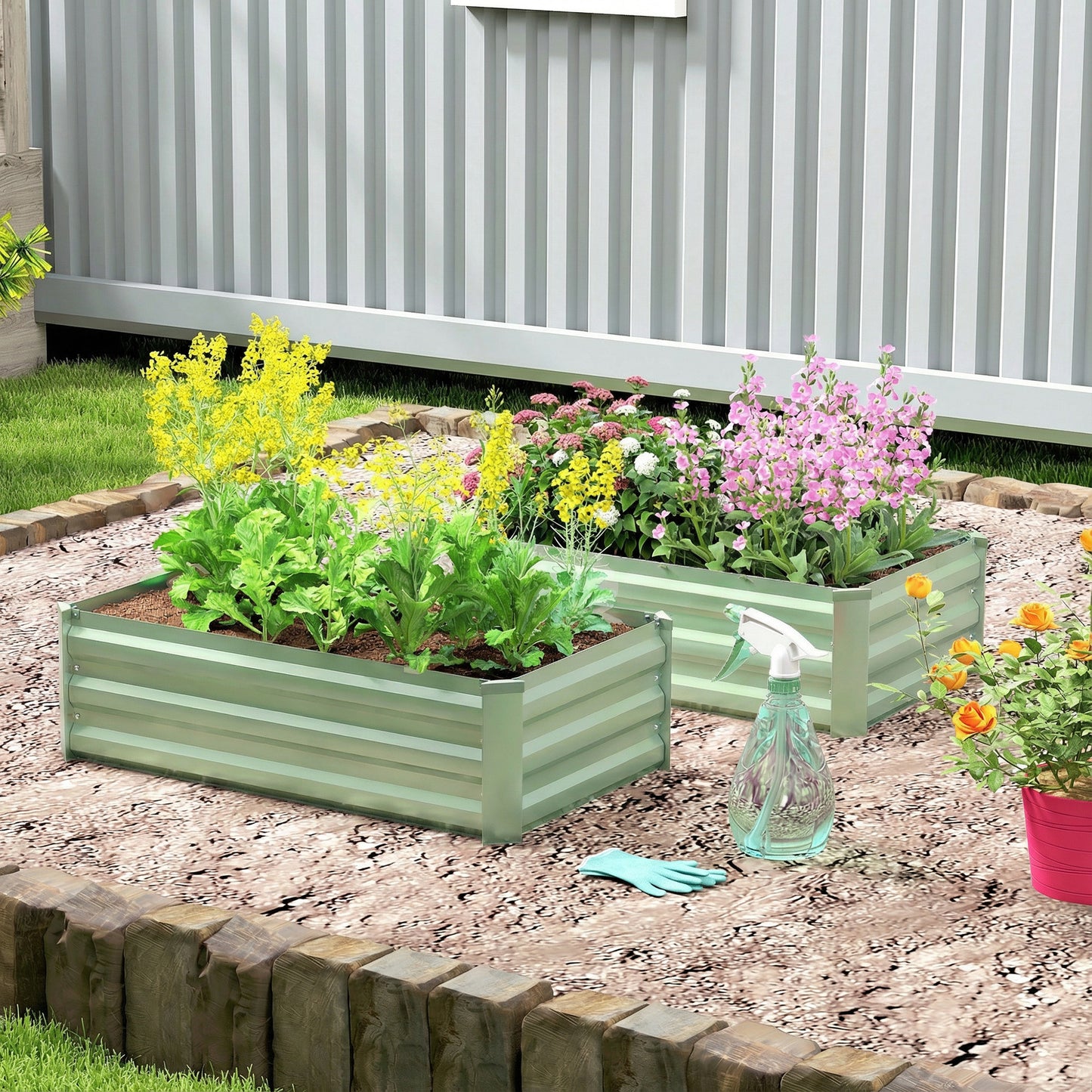 Set of Two 100 x 60cm Steel Planter Boxes - Light Green