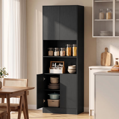 170 cm Kitchen Pantry Cabinet, Freestanding Storage Cabinet with Soft-Close Hinges, Black Wood Effect