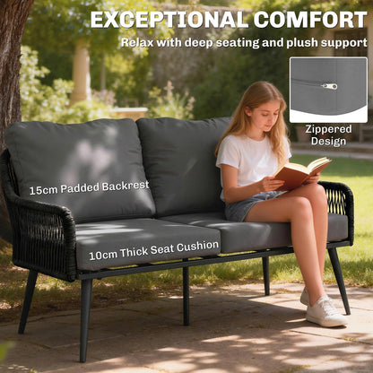 Rattan Garden Furniture Set, 4 Piece Outdoor Patio Furniture with Tempered Glass Table and Chairs