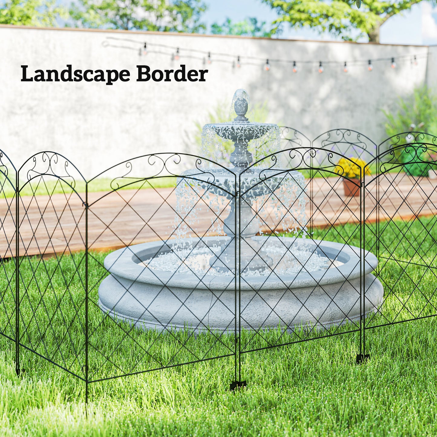 Steel Decorative Swirls Outdoor Picket Fence Panels Set of 4, Black