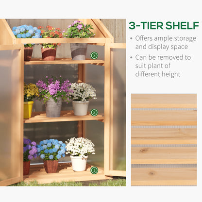 Wooden Cold Frame Polycarbonate Greenhouse with Openable Top Cover and Double Door, Grow House for Flower