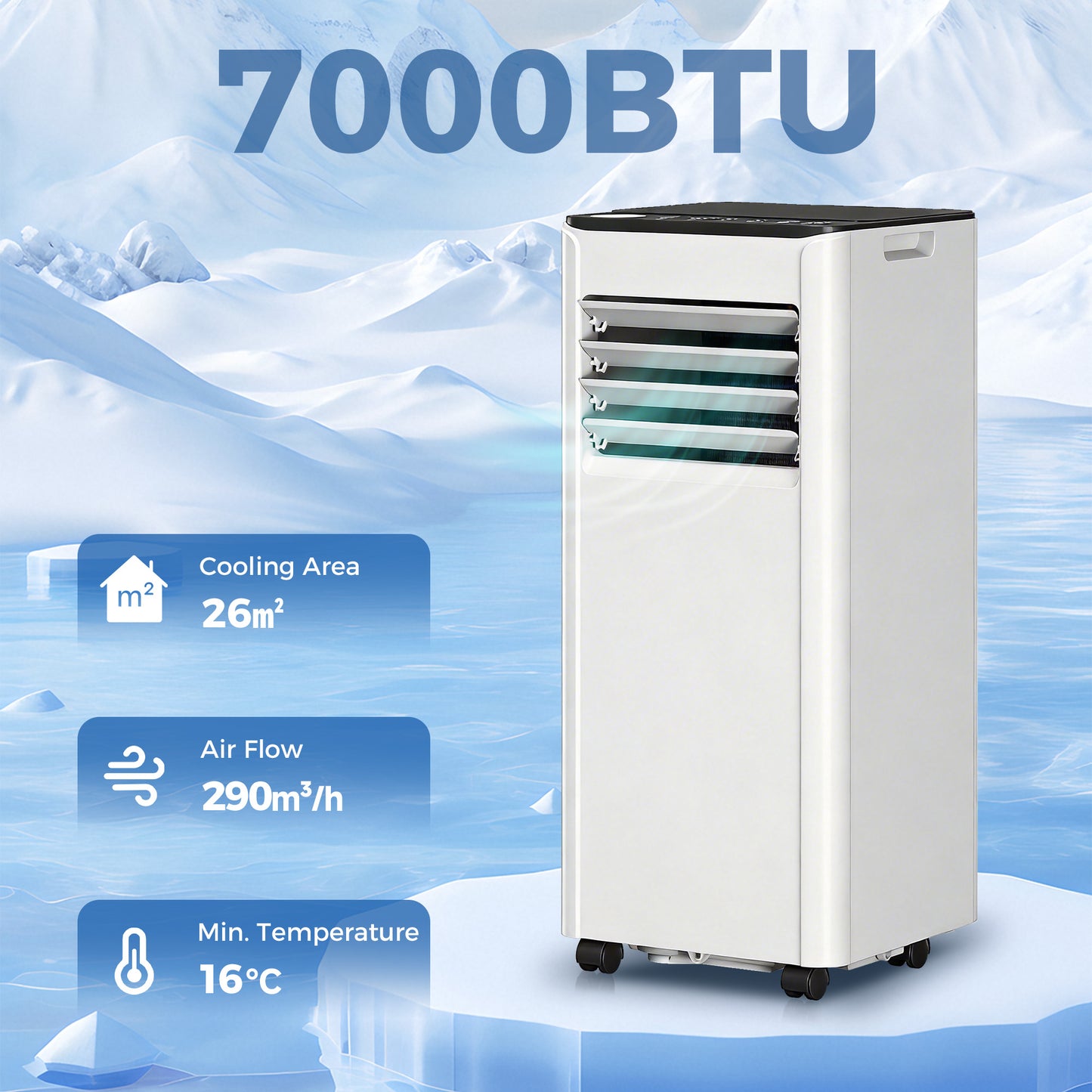 Portable Air Conditioner 7000 BTU, 4-in-1 AC Unit with Cool, Dehumidifier, Fan, Sleep Mode, WiFi Voice Remote Control