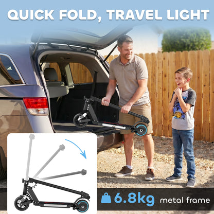 Folding Electric Scooter for Kids, with Dual Brakes, Front Suspension, LED Colourful Lights, Black