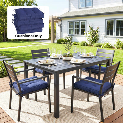 Garden Seat Cushion with Ties, 42 x 42cm Replacement Dining Chair Seat Pad, Dark Blue