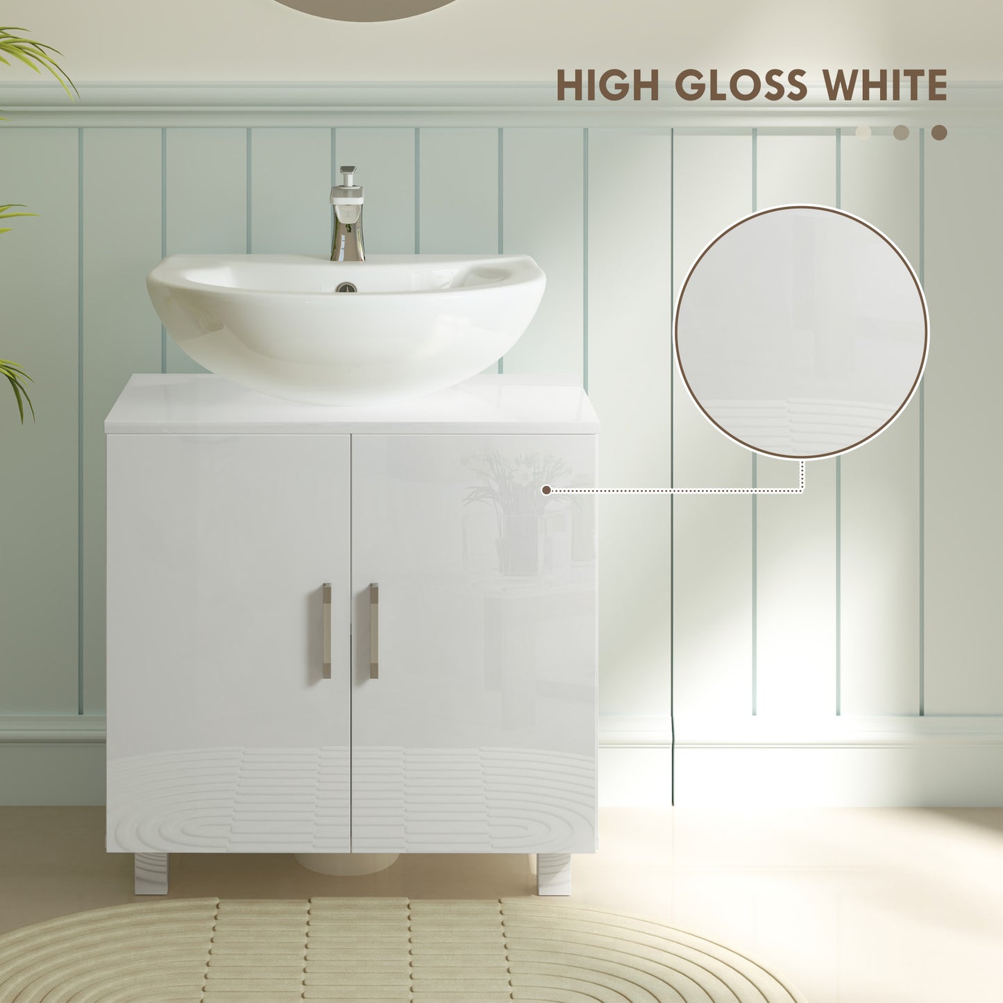 Bathroom Under Sink Cabinet for Basin without or with Pedestal - High Gloss White