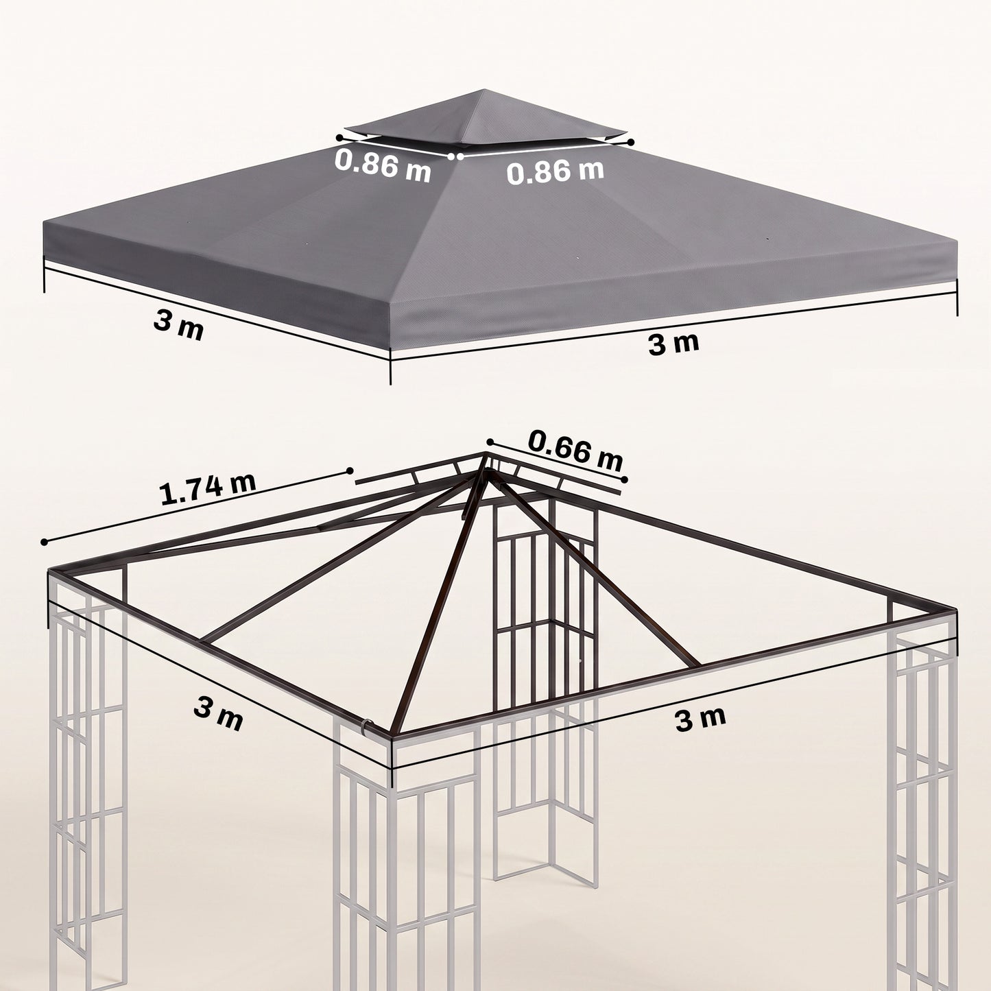3(m) Gazebo Top Cover Double Tier Canopy Replacement Pavilion Roof Deep Grey