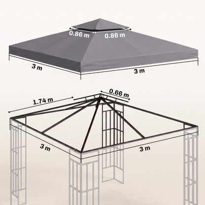 3(m) Gazebo Top Cover Double Tier Canopy Replacement Pavilion Roof Deep Grey
