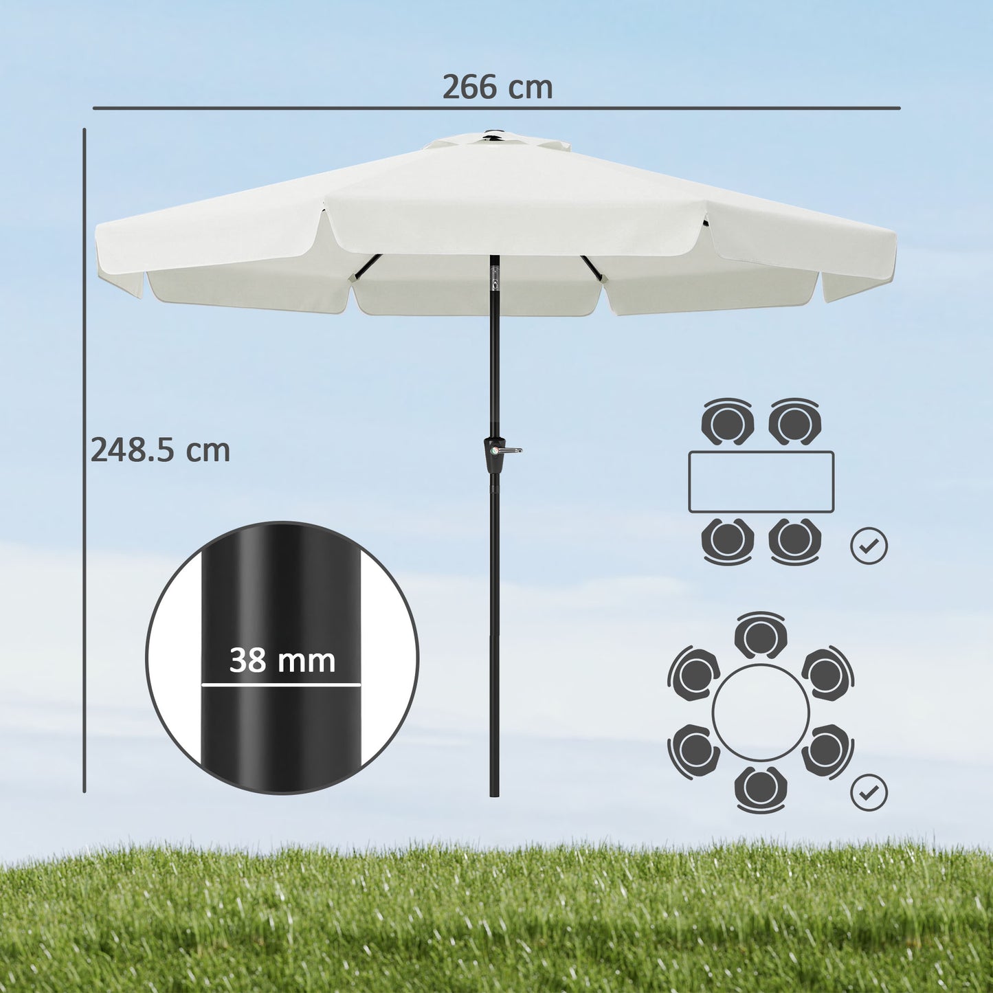 2.7m Patio Parasol Garden Umbrellas with Aluminium Pole, UPF 50+ Outdoor Sun Shade Table Umbrella with Tilt, Crank, 8 Ribs