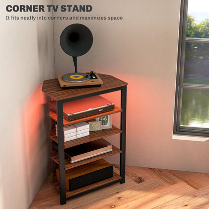 4-Tier Corner TV Stand with Storage, LED Lights, Cable Management, Small Entertainment Centre for TVs up to 29"