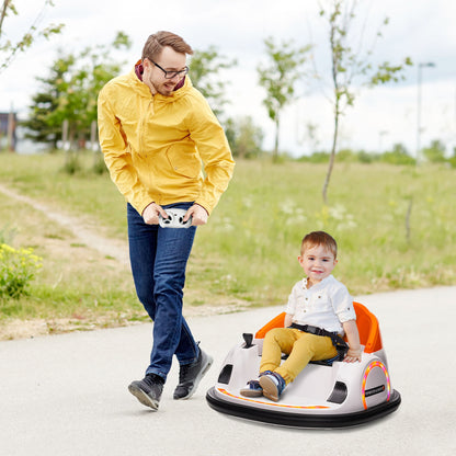 360° Rotation Kids Bumper Car, 12V Waltzer Car with Remote Control, Dual Joysticks, Music Lights, Orange