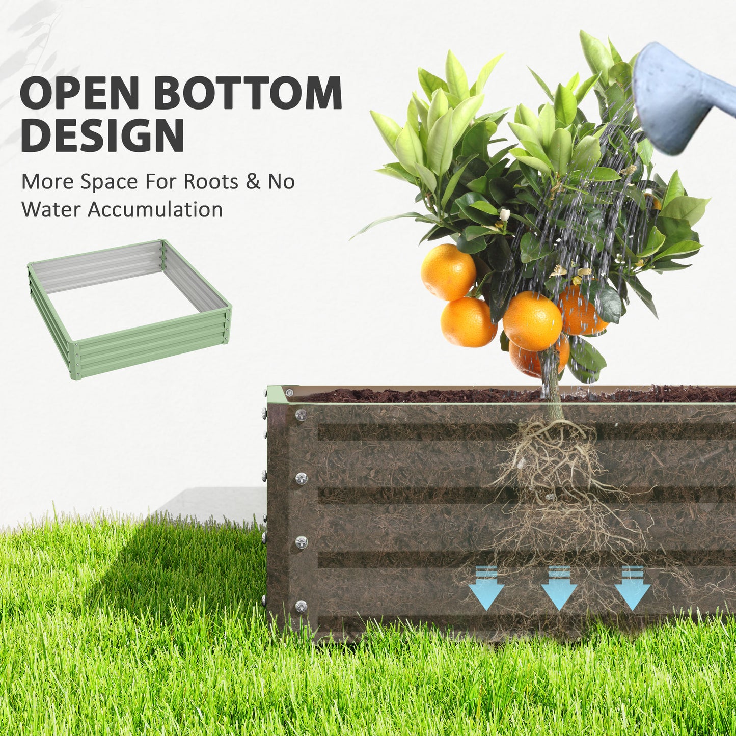 Square Raised Garden Bed Box with Weatherized Steel Frame for Vegetables, Flowers, & Herbs, 120 x 120 x 30cm, Light Green
