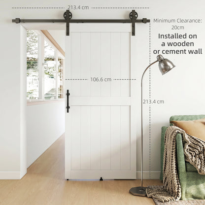 213.4cm Sliding Barn Door Kit, Sliding Door with Track, Hardware, Upgraded Rollers and Floor Guide, Handle, White