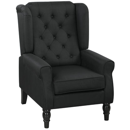 Wingback Accent Chair, Faux Linen Armchair with Thick Spring Cushion, High Back, Solid Wood Legs