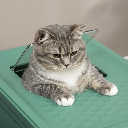 Hooded Cat Litter Box, Portable Pet Toilet, with Scoop, Front Entry - Green