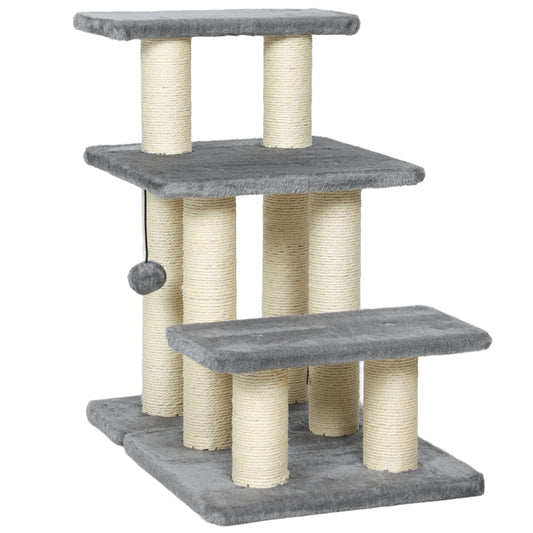 Dog Steps for Bed, 3 Step Adjustable Pet Stairs for Sofa with 6 Sisal Scratching Posts for Small Dogs & Cats, Grey