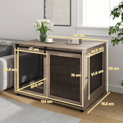 Dog Crate Furniture with Sliding Door for XL Dogs, Brown