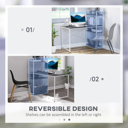 Computer Desk with Storage Shelves on Left or Right, Industrial Reversible Writing Desk for Home Office, Study