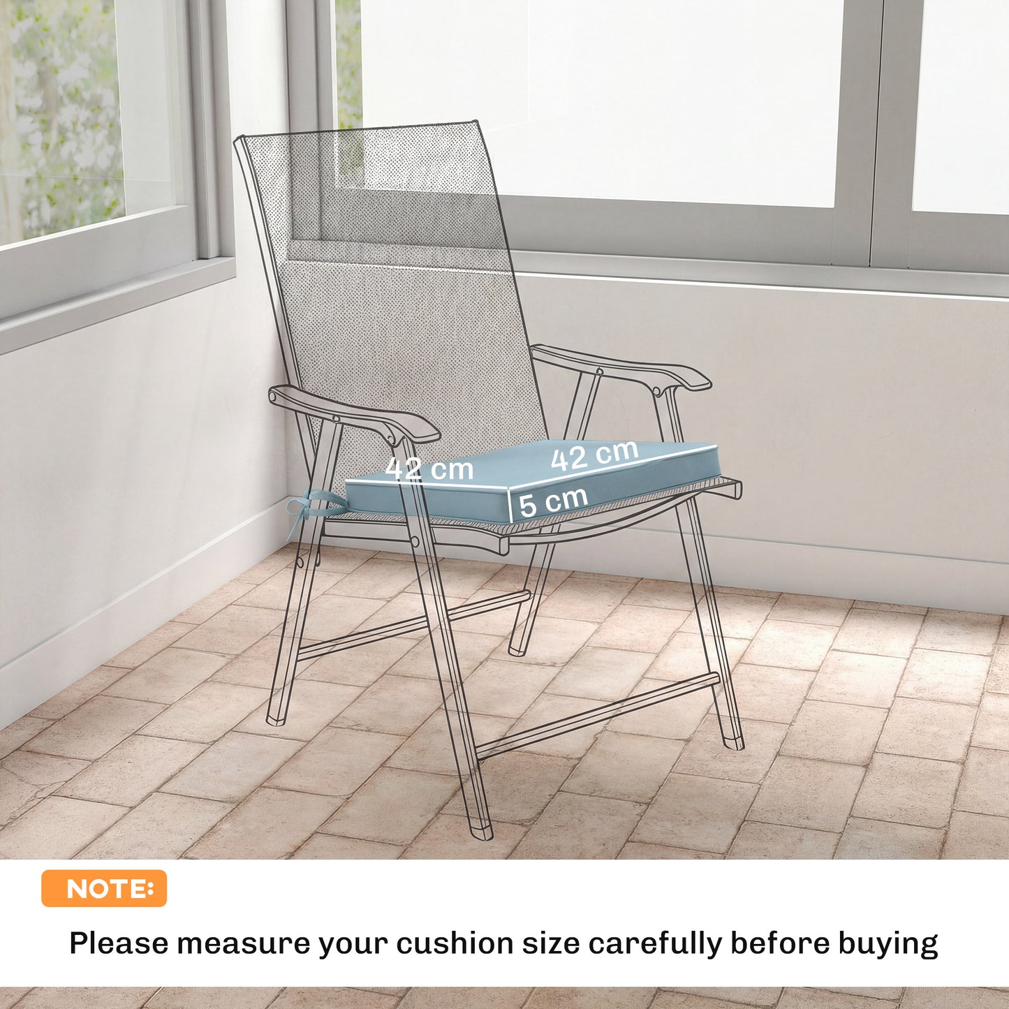 Set of 6 Chair Cushion Seat Pads Dining Chair w/ Straps, Indoor Outdoor Removable Tie On Garden Patio, Light Grey