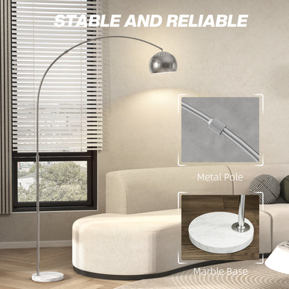 Arc Floor Lamp for Living Room, Modern Adjustable Standing Lamp with Faux Black Marble Base Silver Tone