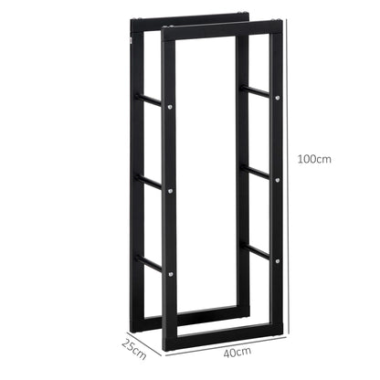 Metal Firewood Log Holder Tall Firewood Rack Indoor Outdoor Fireplace Wood Storage Shelf with Side Rails, Rust-Resistant