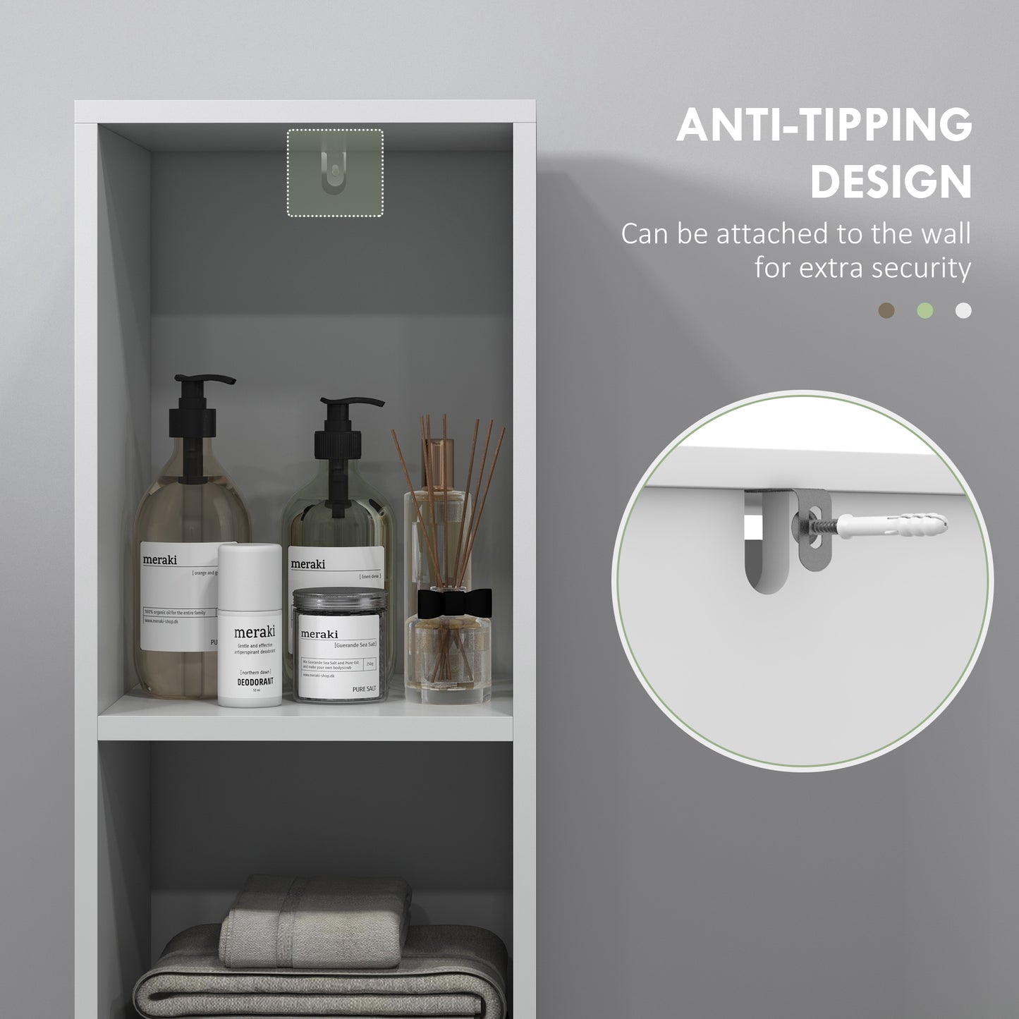Narrow Bathroom Cabinet, Slim Bathroom Storage Unit with Open Compartment, Freestanding Storage Cupboard for Small Spaces
