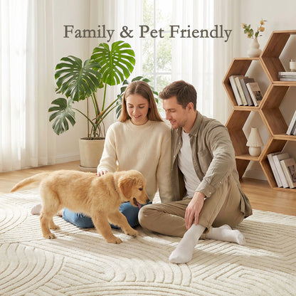 Modern Geometric Rug, Thick Plush, Non-Slip, 200 x 140 cm, Cream, Living Room, Bedroom, Office