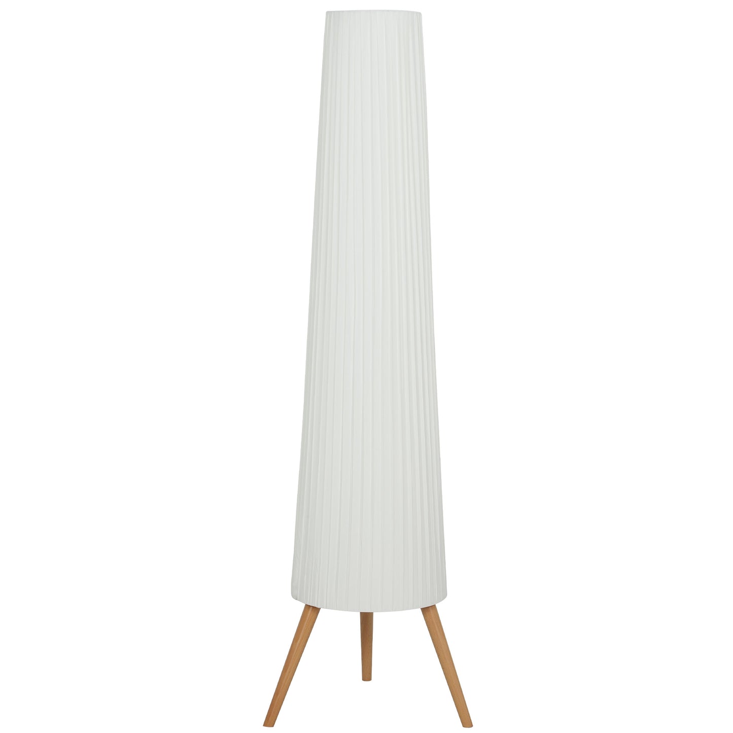 Dimmable Tripod Floor Lamp with Foot Switch, Nordic Standing Lamp with Fabric Shade, 153cm, White, White and Natural