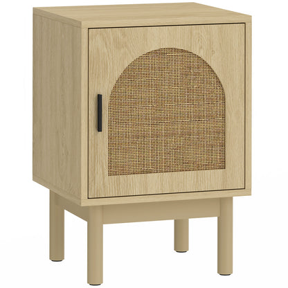 Rattan Bedside Table for Bedroom - Natural Wood