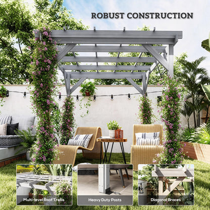 2 x 2m Wooden Pergola Kit, Decorative Garden Gazebo Shelter with Stable Structure for Climbing Vines, Flowers, Grey
