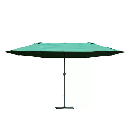 4.6M Sun Umbrella Canopy Double-sided Crank Sun Shade w/ Cross Base Dark Green