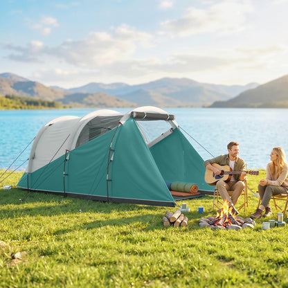Three-Man, 3000mm Water-Resistant Two-Room Tunnel Tent - Green