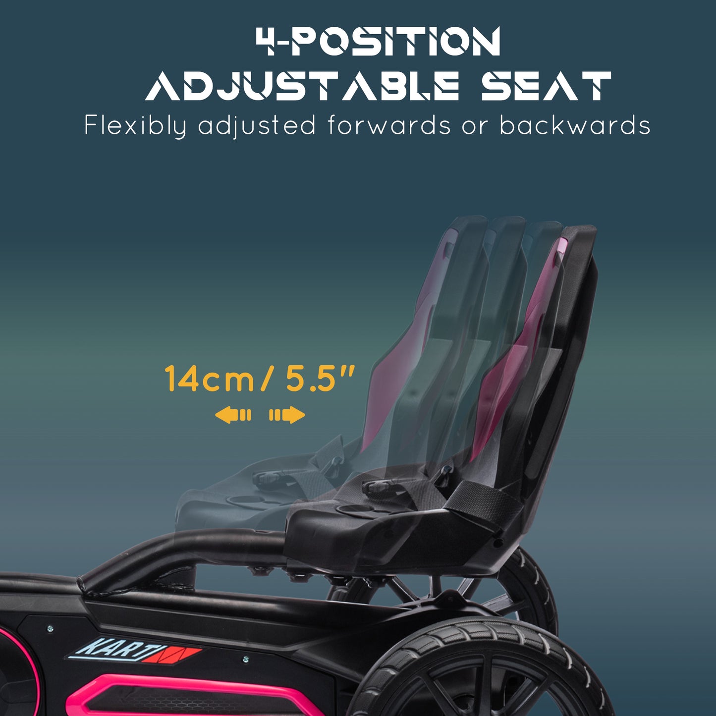 Kids Pedal Go Kart, with Adjustable Seat, EVA Wheels, Seat, Handbrake - Pink