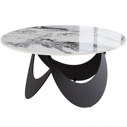 Coffee Table Sintered Stone Top Adjustable Foot Pads Modern Centre Table for Living Room White and Black