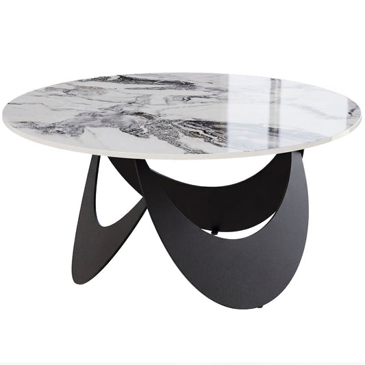 Coffee Table Sintered Stone Top Adjustable Foot Pads Modern Centre Table for Living Room White and Black