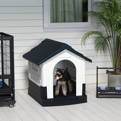 Plastic Dog Kennel with Windows, for Garden Patio, Miniature and Small Dogs, 80 x 69 x 76cm - Grey