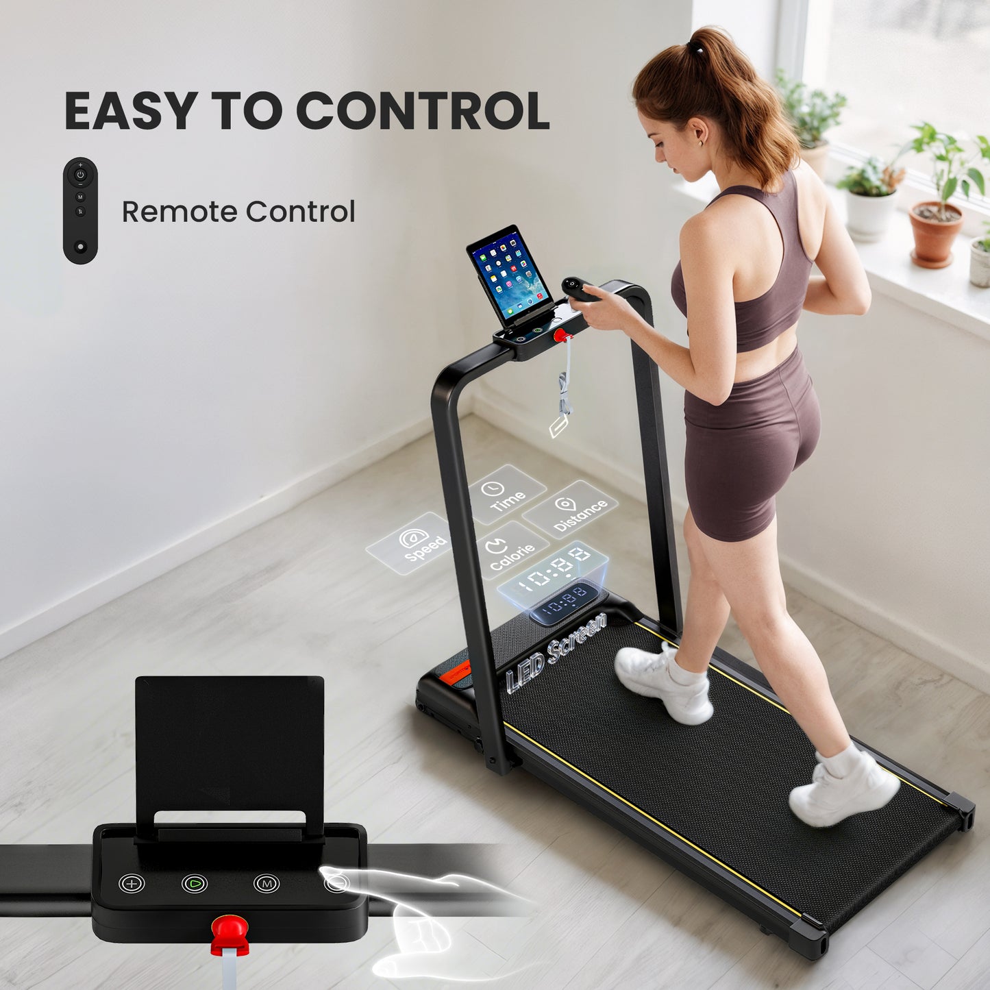 Folding Walking Treadmill, Under Desk Walking Pad with Incline, Black