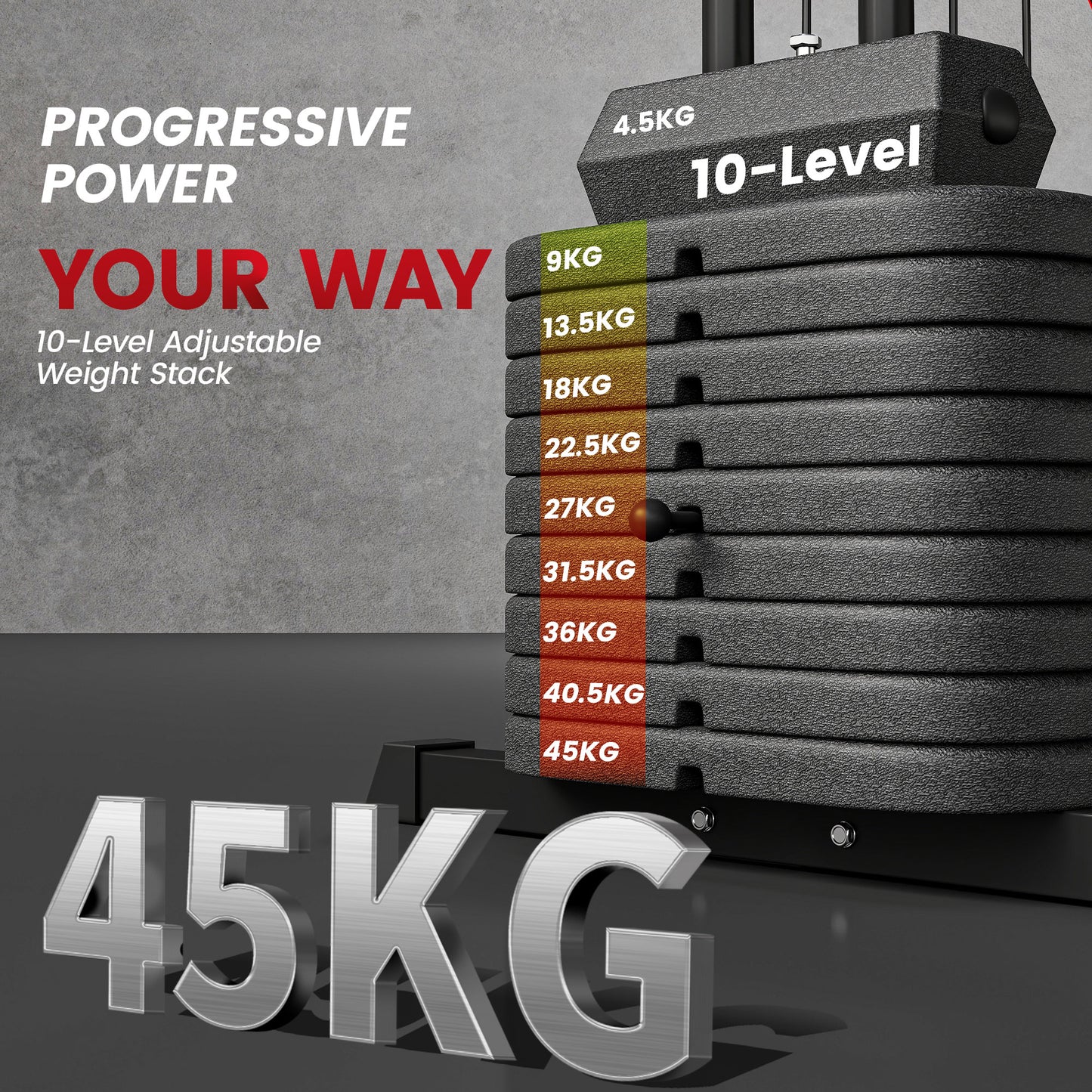 Weights Machine, Multi Gym with 45kg Weight Stack, Compact Home Gym Leg Press Machine for Full Body Training