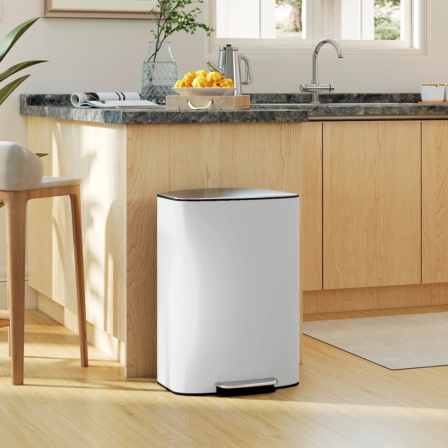 50L Kitchen Bin with Soft-Close Lid and Stay-Open Function, Stainless Steel Pedal Bin with Removable Inner Bucket
