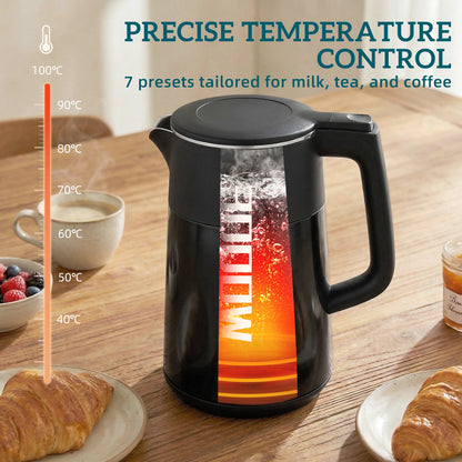 Electric Kettle, 1.7L Fast Boil 3kW Water Kettle with UK Strix Thermostat, LED Display, Keep Warm Function, Black