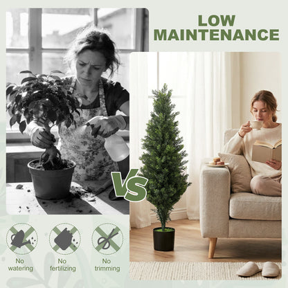 Set of 2 Decorative Artificial Plants Cypress in Weighted Pot, Fake Plant with 1092 Leaves, 120 cm