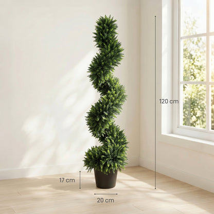 Decorative Artificial Plants Set of 2, UV Resistant Fake Plants in Pot for Indoor Outdoor Decor, 120 cm, Deep Green