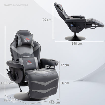Small Leather Massage Recliner Chair with Ergonomic High Back Retractable Footrest Headrest Work Break Grey