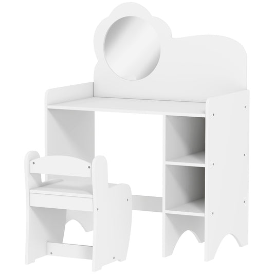 Kids Dressing Table with Mirror, Stool, Kids Vanity Table with Shelves, for Ages 3-8 Years, White